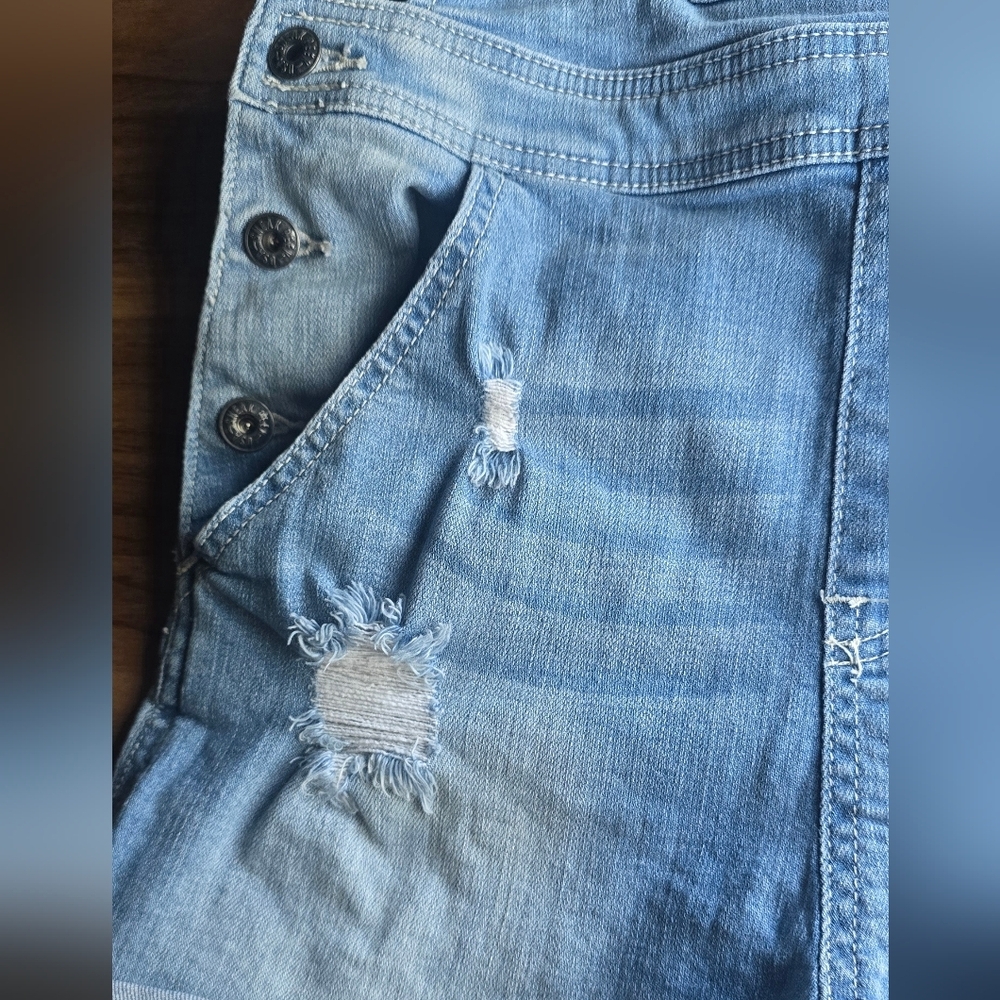 Sneak Peek Blue Stetch Distressed Overalls Size Juniors Medium - Picture 7 of 11